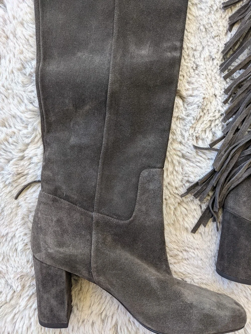 LONGCHAMP Paris fringe Over Knee Suede Boots 38